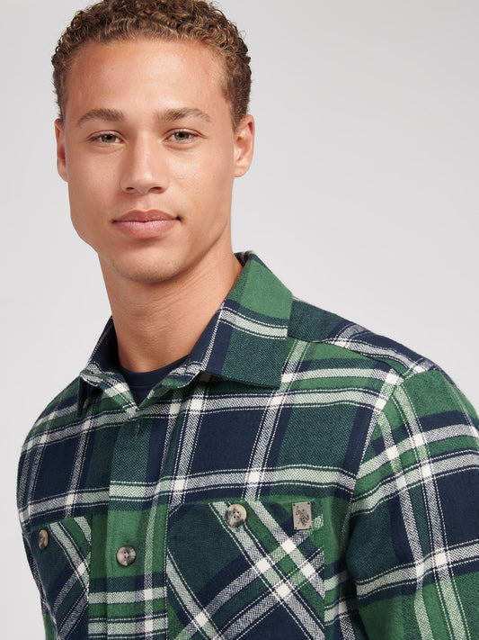 Mens Enlarged Check Overshirt in Pineneedle