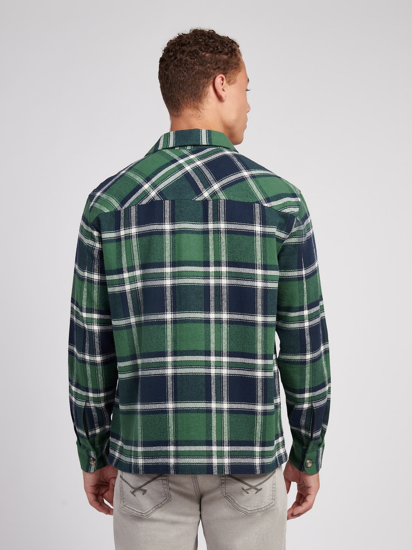 Mens Enlarged Check Overshirt in Pineneedle