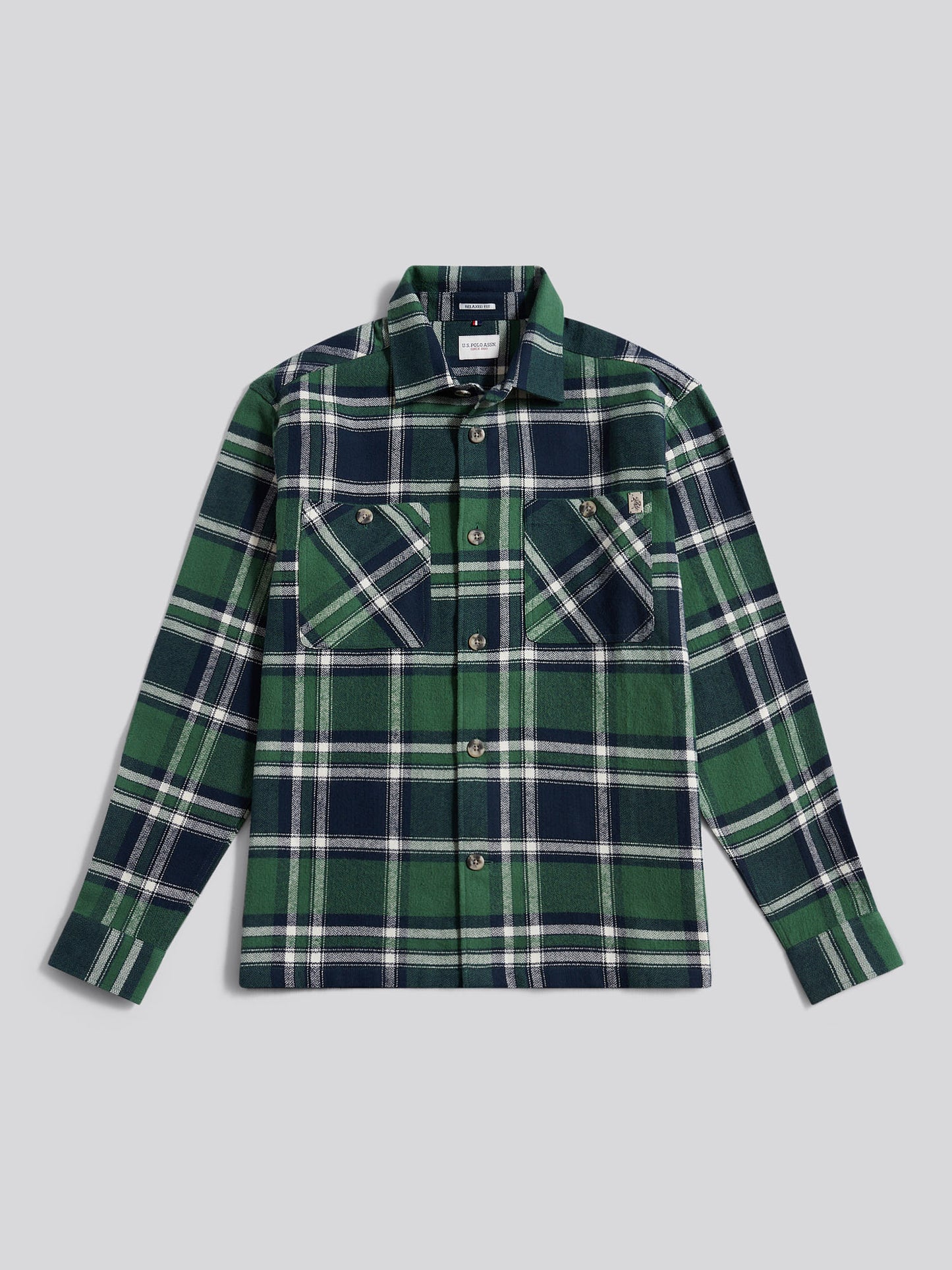 Mens Enlarged Check Overshirt in Pineneedle