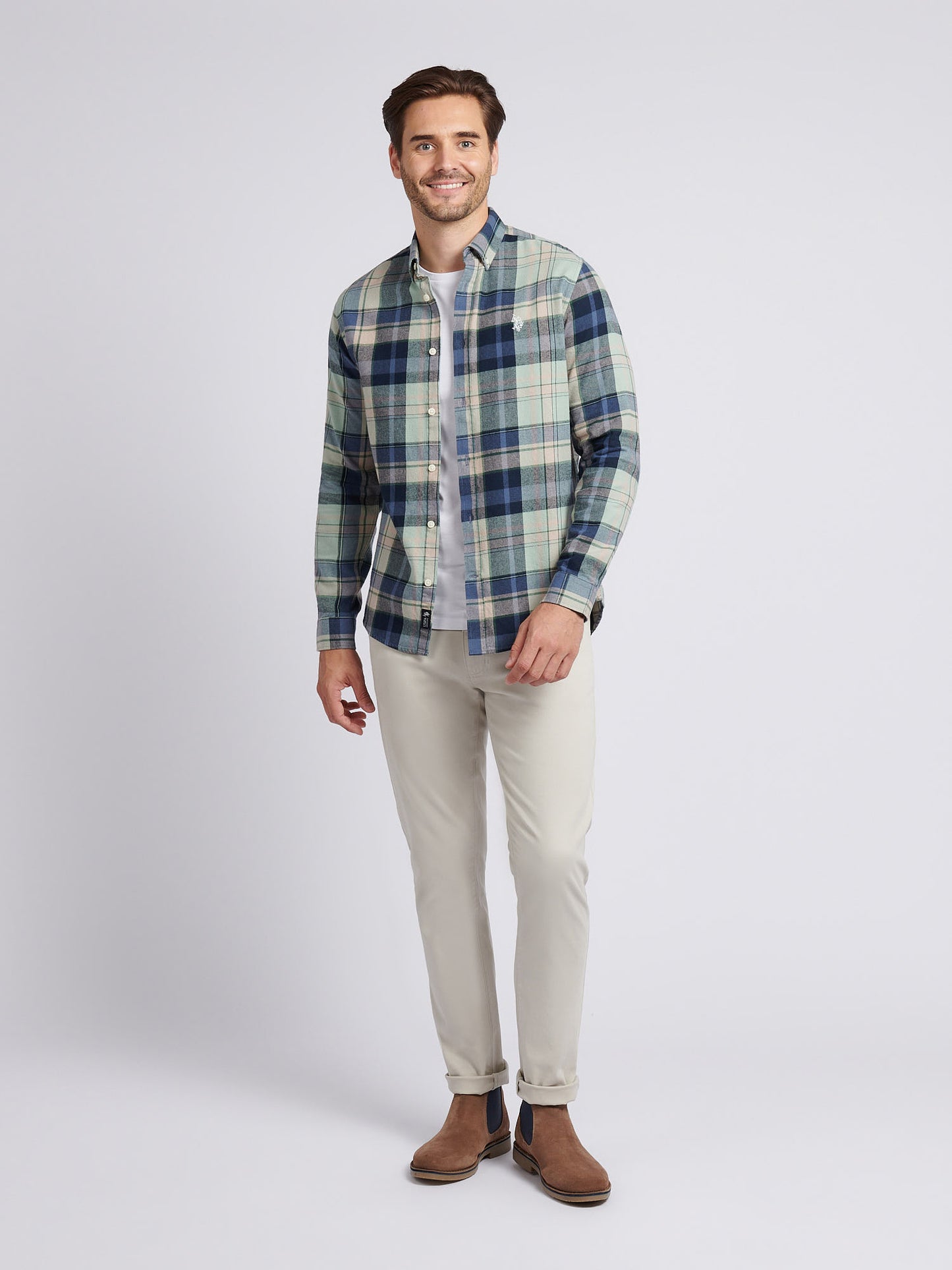 Mens Checked Buttondown Shirt in Vintage Indigo