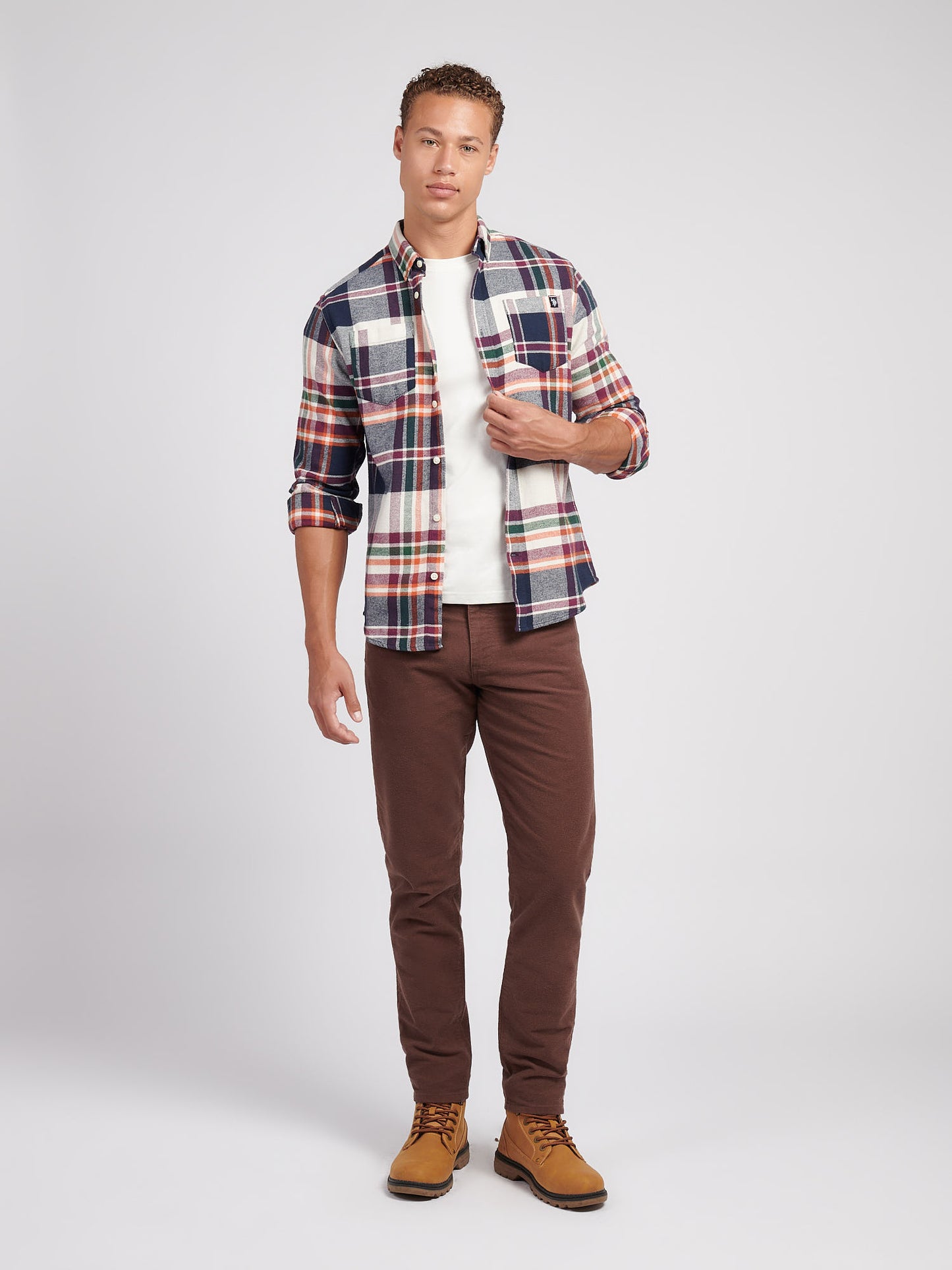 Mens Dual Pocket Checked Shirt in Dark Sapphire Navy