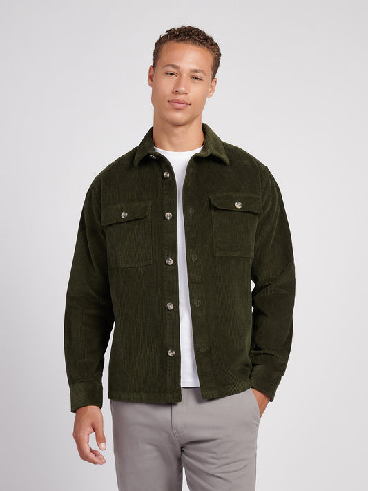 U.S. Polo Assn. Mens Textured Cord Overshirt Forest Night