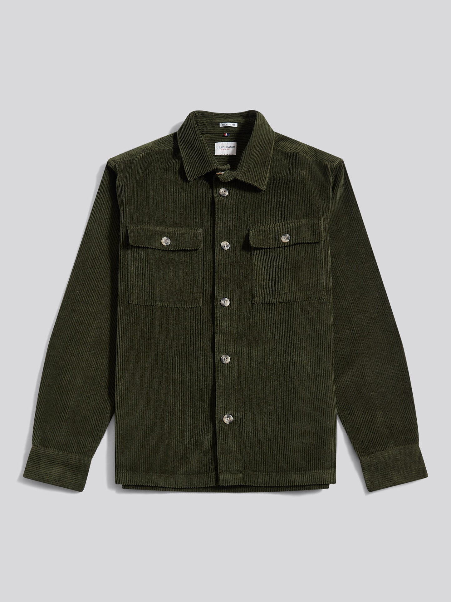 U.S. Polo Assn. Mens Textured Cord Overshirt Forest Night