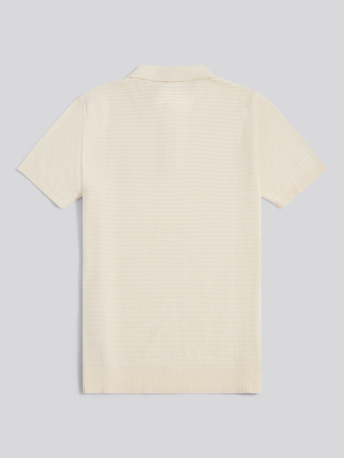 Mens Herringbone Texture Knit Polo Shirt Whisper White