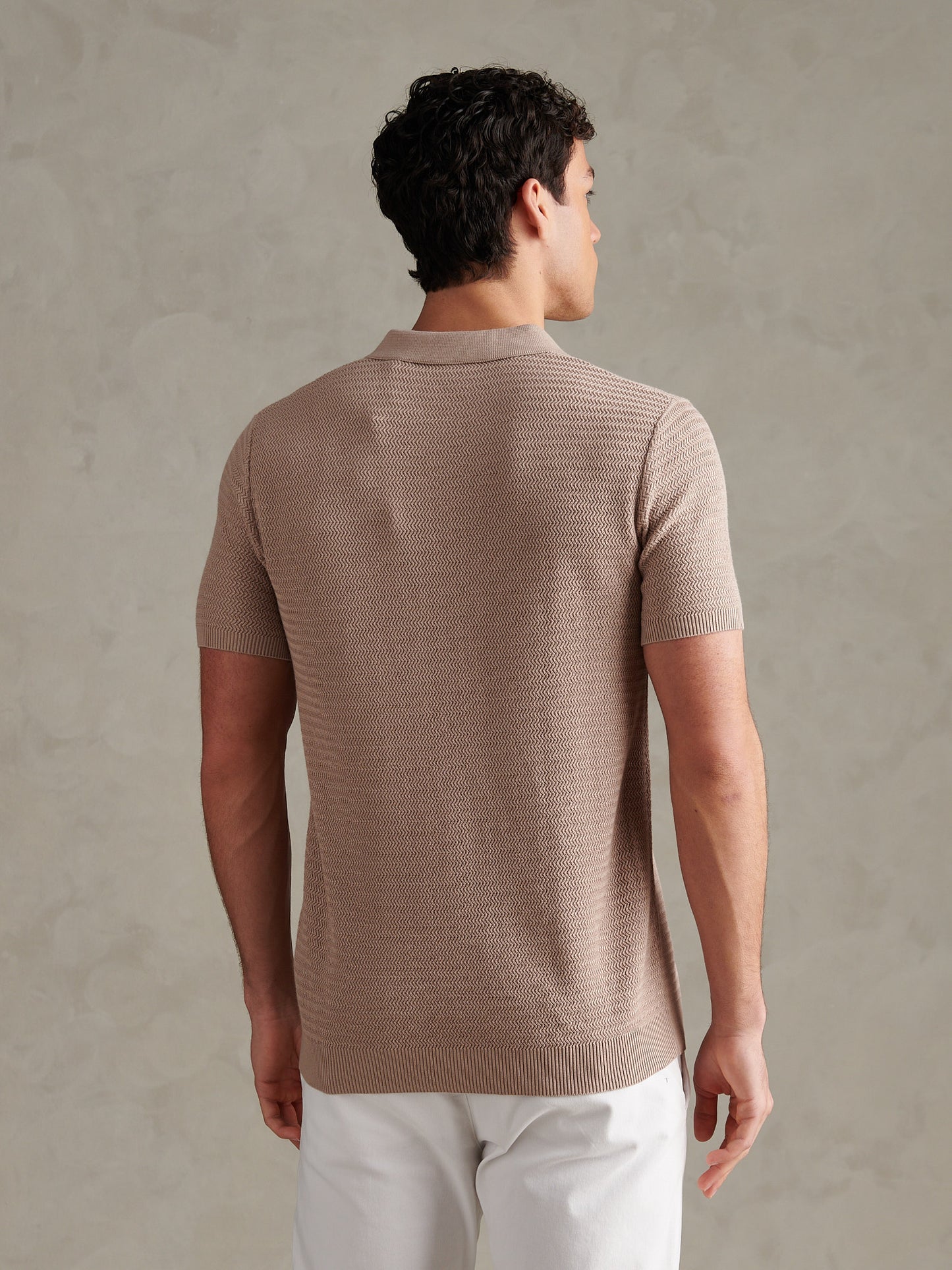 Mens Herringbone Texture Knit Polo Shirt Atmosphere