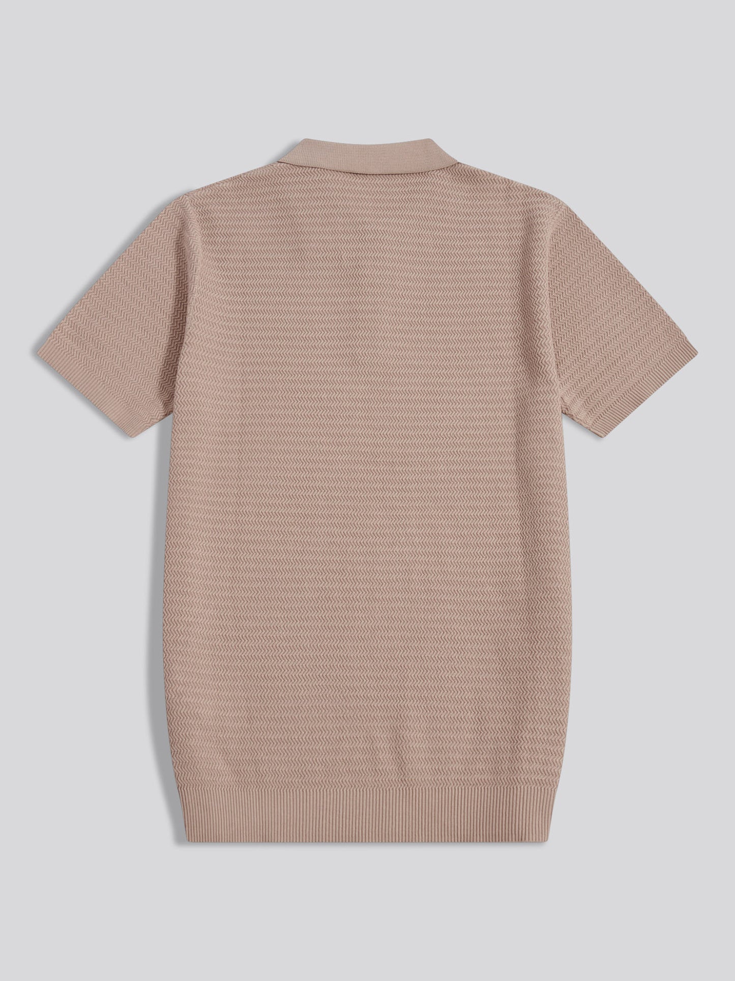 Mens Herringbone Texture Knit Polo Shirt Atmosphere