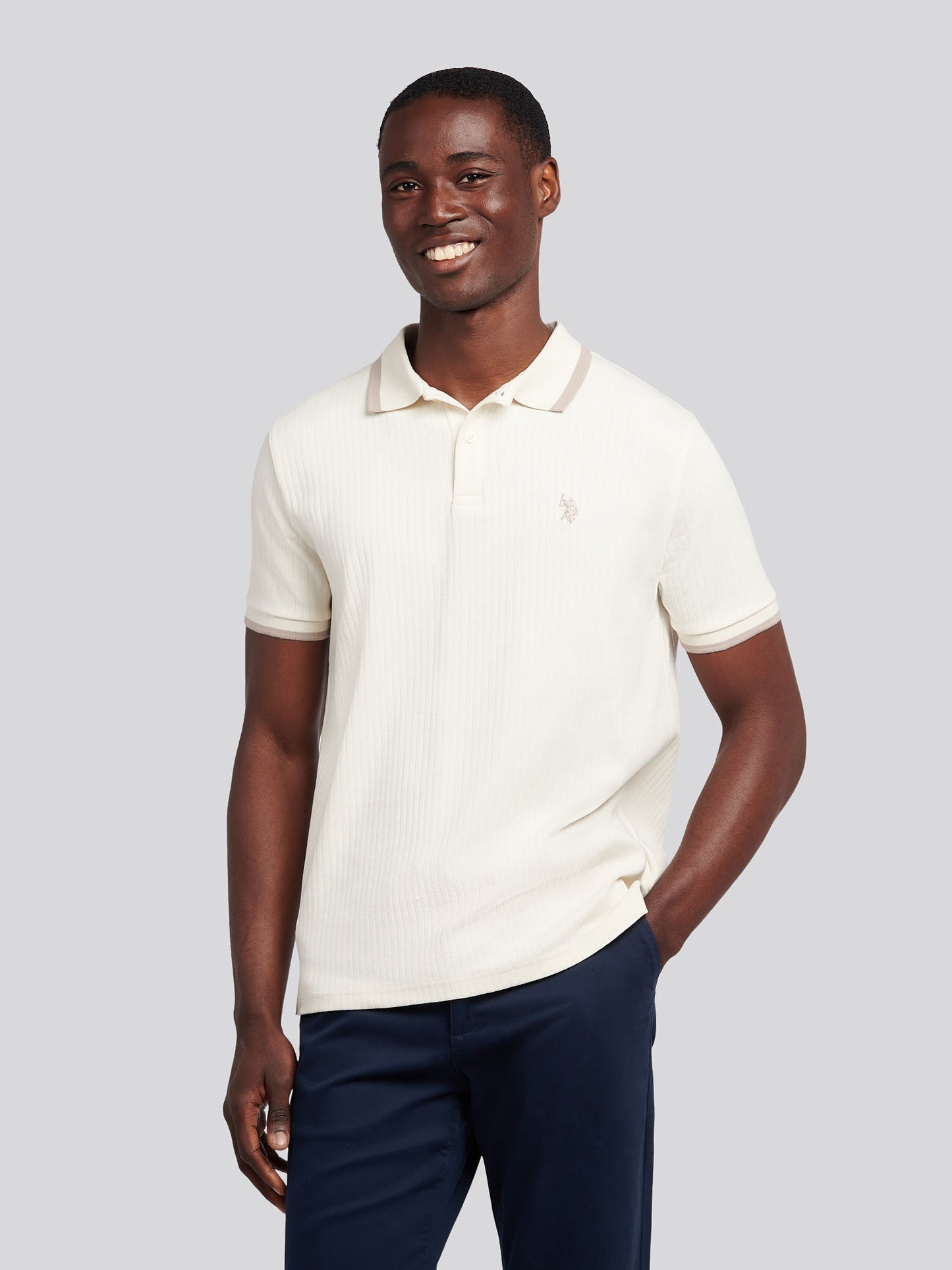 Mens Rib Texture Polo Shirt in Whisper White