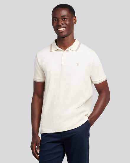 Mens Rib Texture Polo Shirt in Whisper White