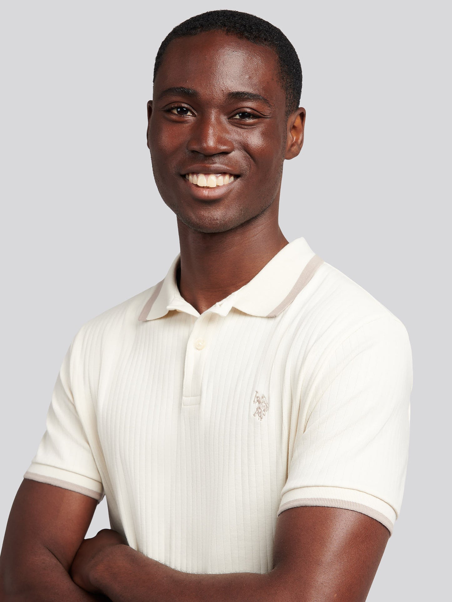 Mens Rib Texture Polo Shirt in Whisper White
