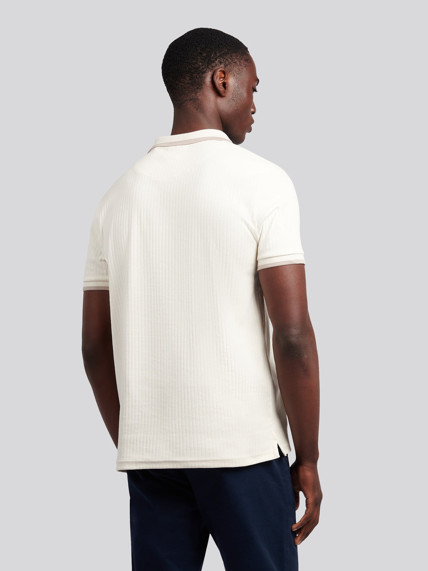 Mens Rib Texture Polo Shirt in Whisper White