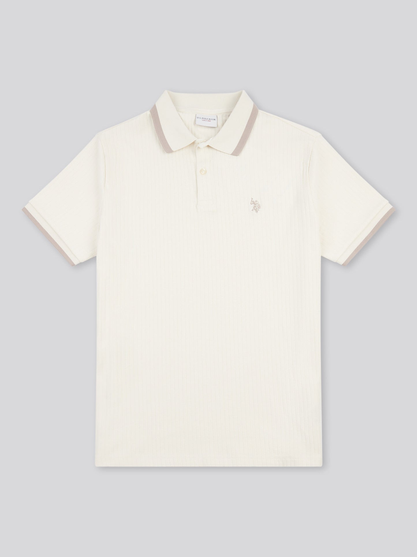 Mens Rib Texture Polo Shirt in Whisper White