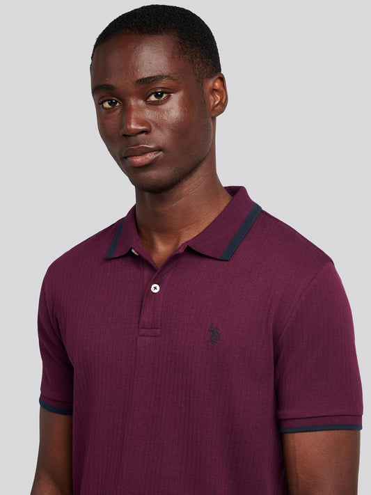 Mens Rib Texture Polo Shirt in Grape Wine