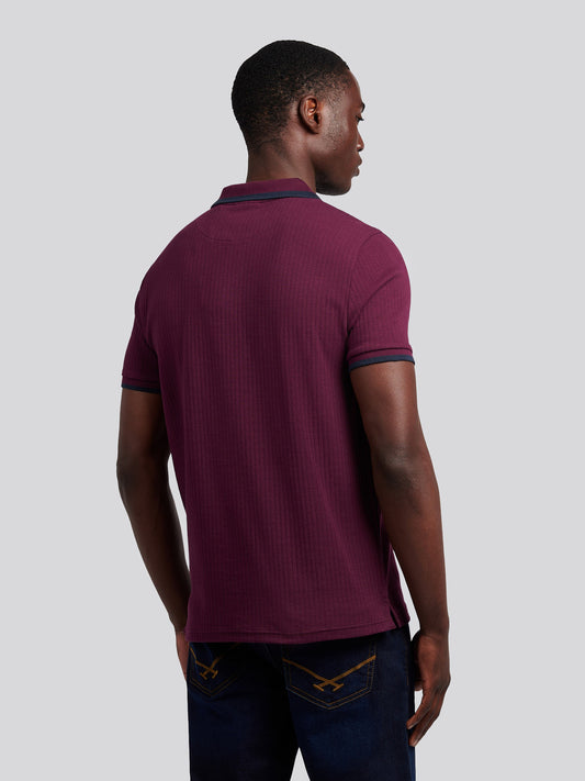 Mens Rib Texture Polo Shirt in Grape Wine