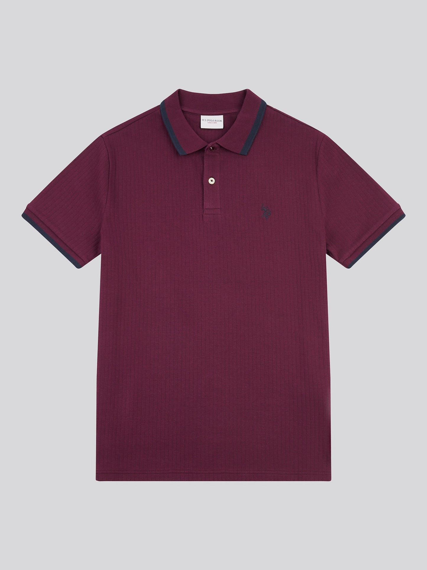 Mens Rib Texture Polo Shirt in Grape Wine