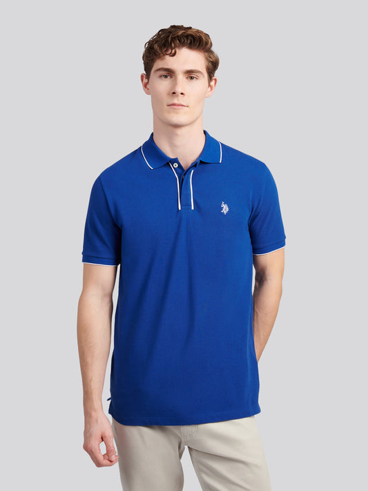 Mens Piped Polo Shirt in Sodalite Blue