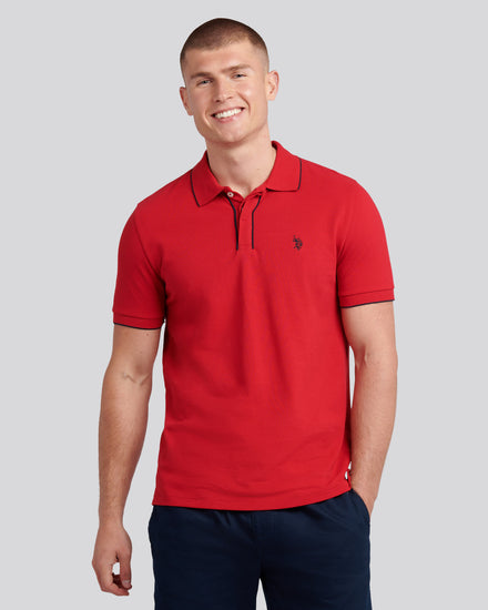 Mens Piped Polo Shirt in Haute Red