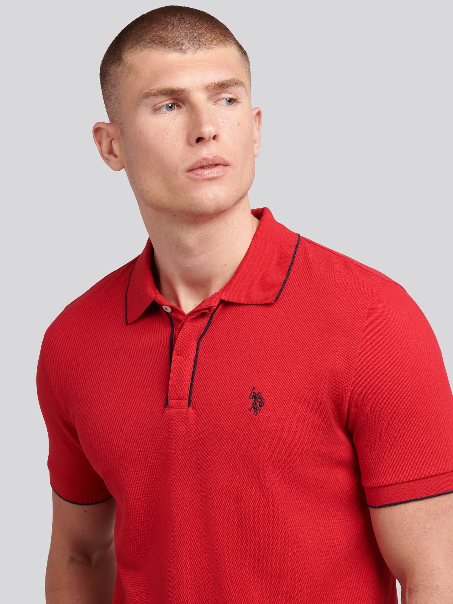 Mens Piped Polo Shirt in Haute Red