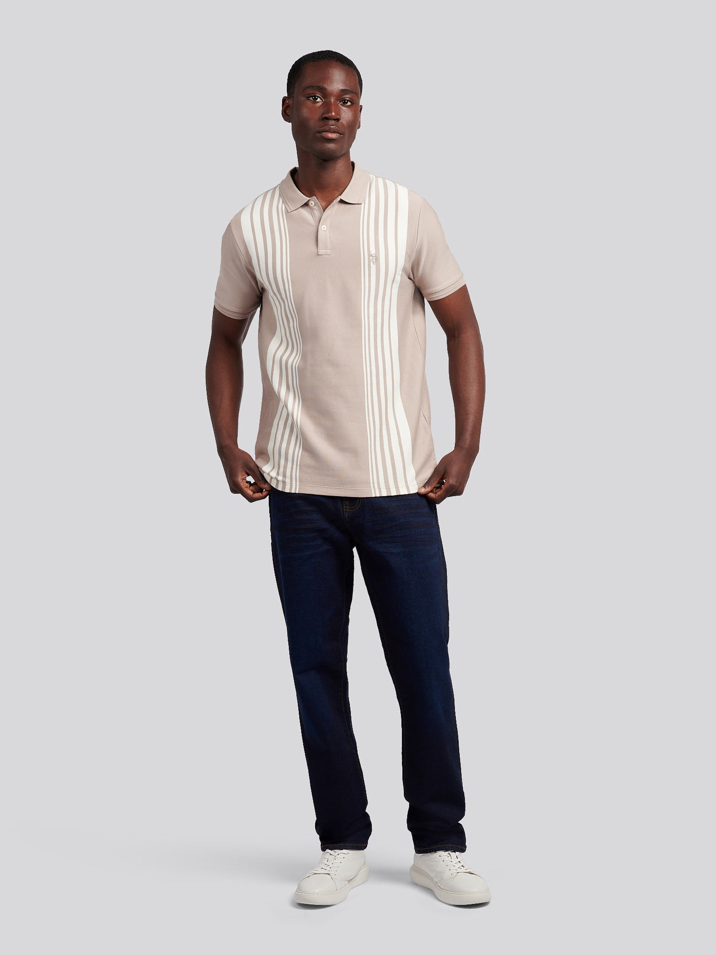 Mens Vertical Stripe Polo Shirt in Atmosphere