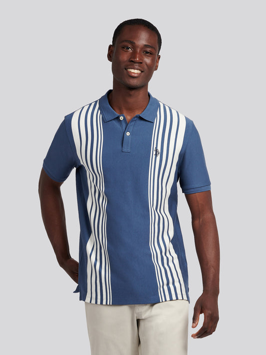 Mens Vertical Stripe Polo Shirt in Vintage Indigo