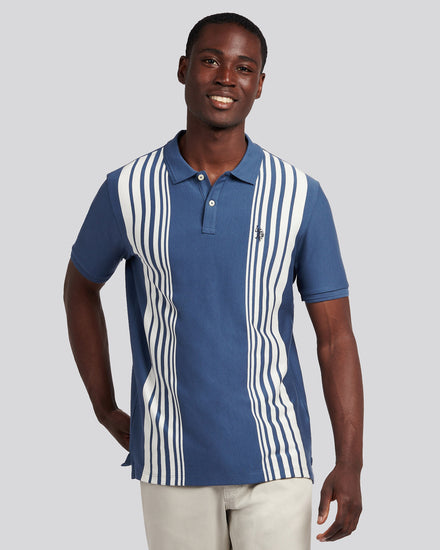 Mens Vertical Stripe Polo Shirt in Vintage Indigo