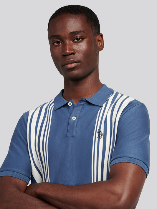 Mens Vertical Stripe Polo Shirt in Vintage Indigo