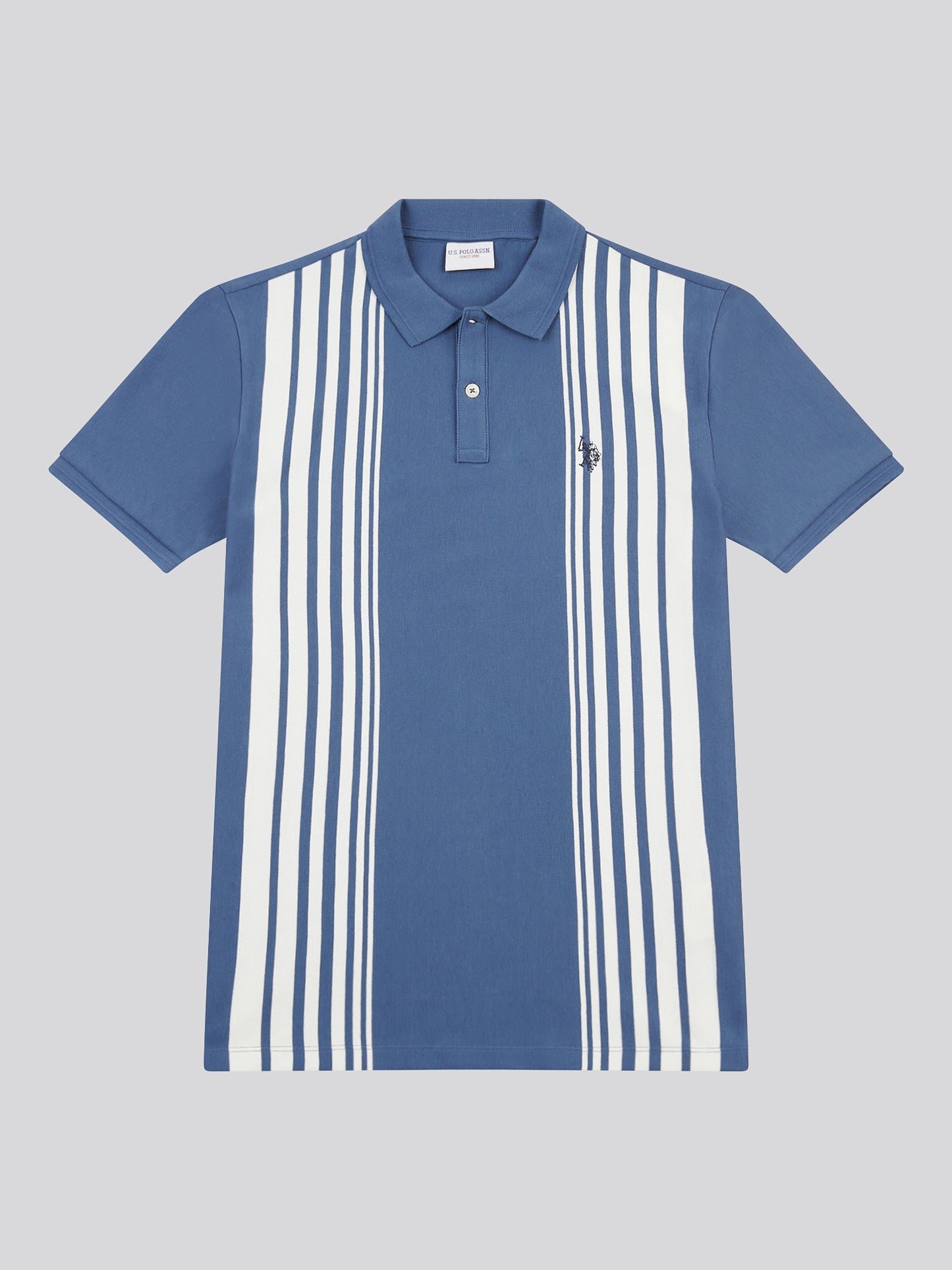 Mens Vertical Stripe Polo Shirt in Vintage Indigo