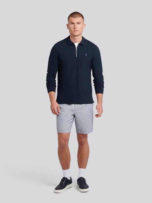 Mens Flat Pile Long Sleeve Polo Shirt in Dark Sapphire Navy / Moonlight Blue DHM