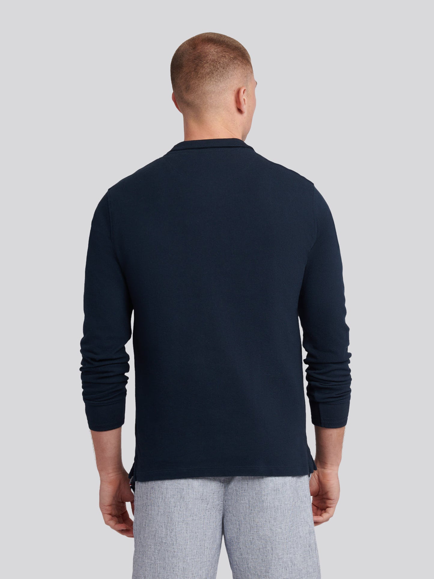 Mens Flat Pile Long Sleeve Polo Shirt in Dark Sapphire Navy / Moonlight Blue DHM