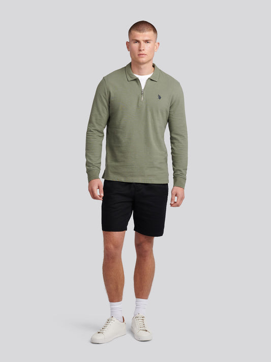 Mens Flat Pile Long Sleeve Polo Shirt in Mulled Basil