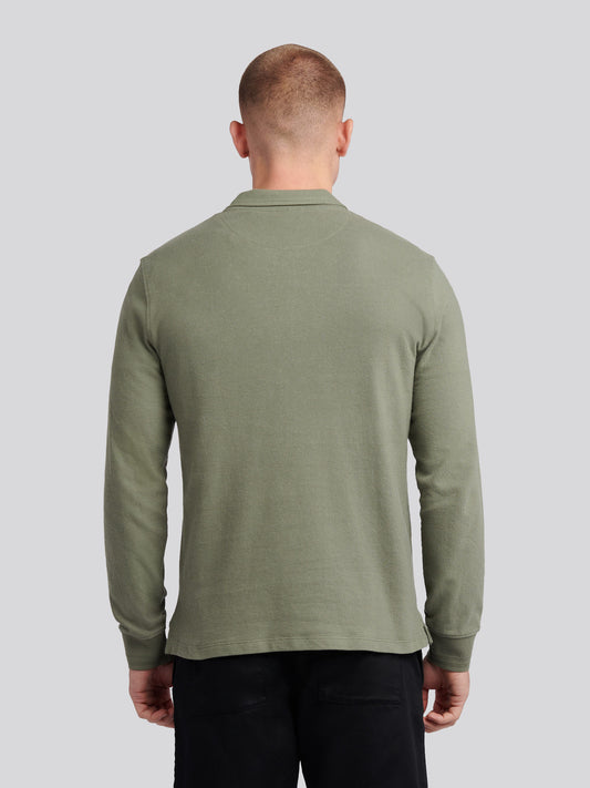 Mens Flat Pile Long Sleeve Polo Shirt in Mulled Basil