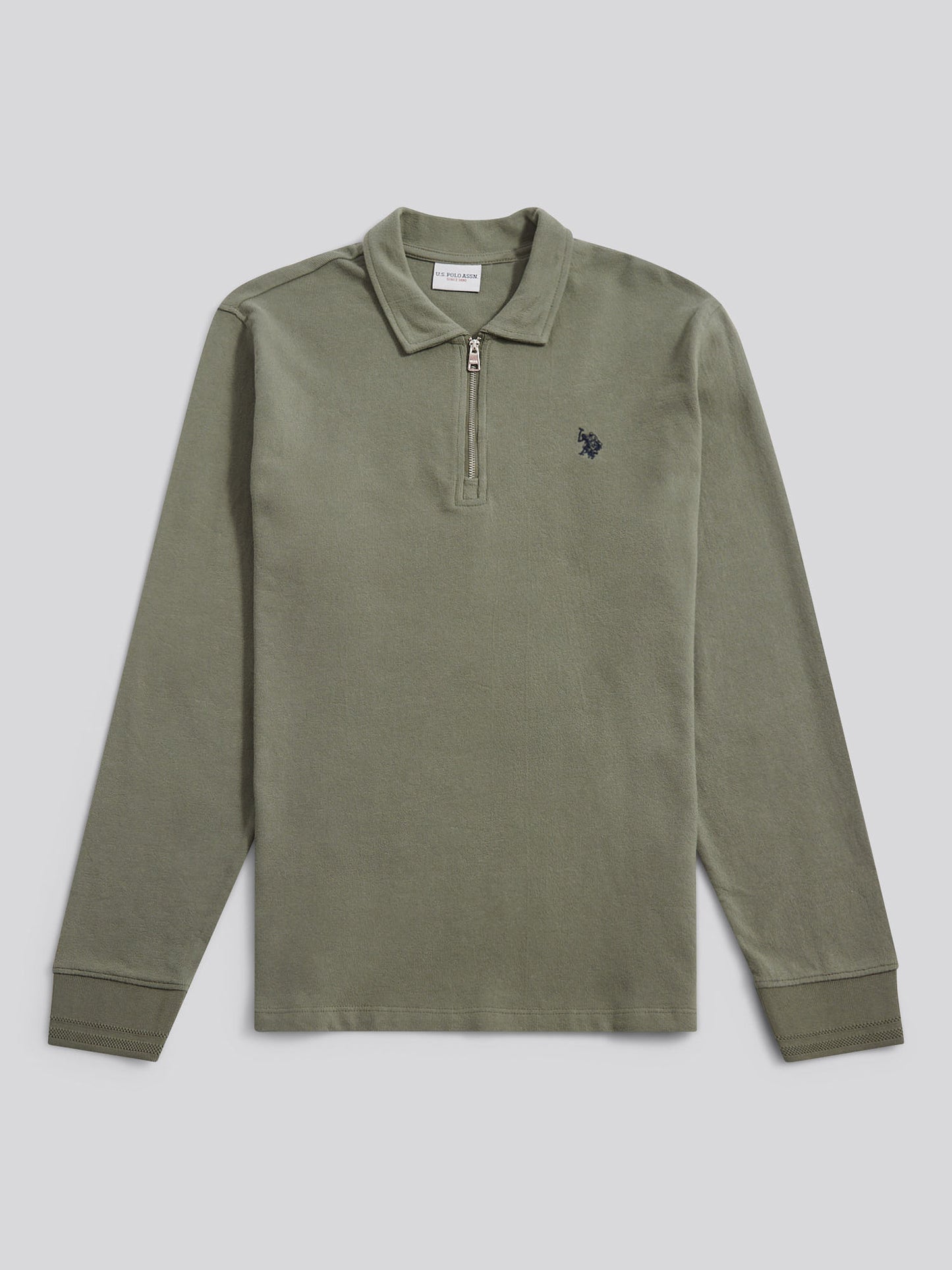 Mens Flat Pile Long Sleeve Polo Shirt in Mulled Basil