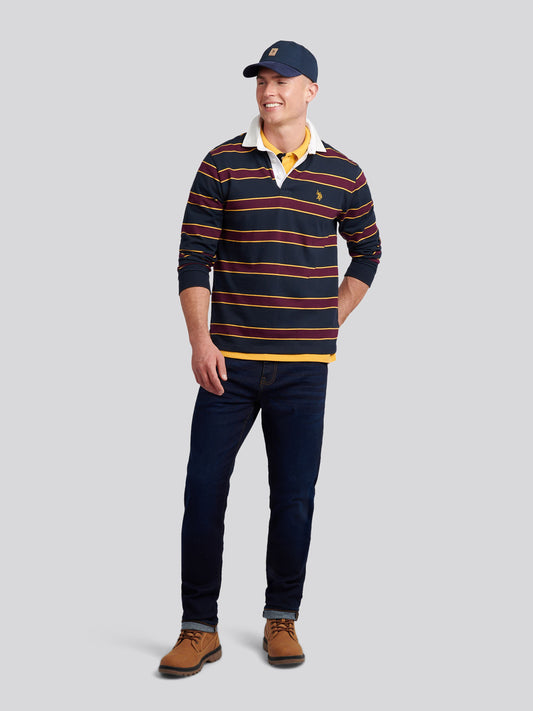 Mens Double Horsemen Stripe Rugby in Dark Sapphire Navy