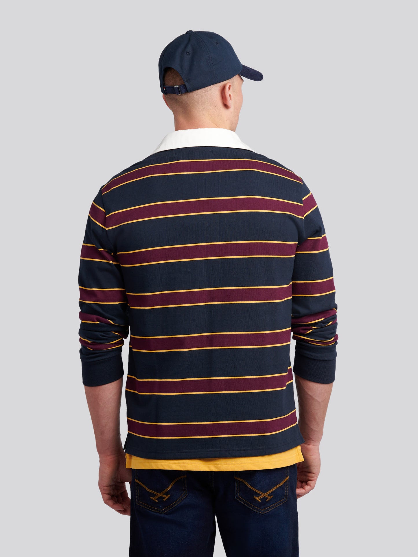 Mens Double Horsemen Stripe Rugby in Dark Sapphire Navy