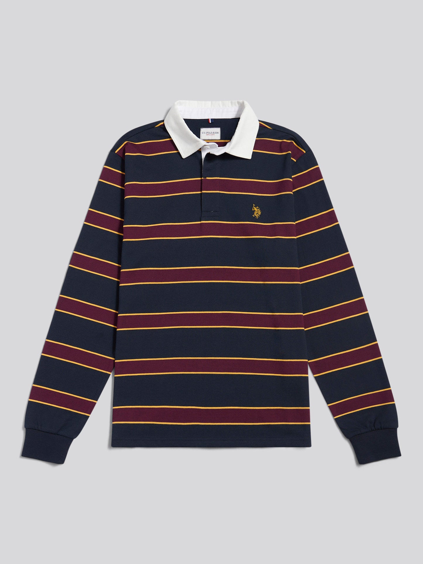 Mens Double Horsemen Stripe Rugby in Dark Sapphire Navy