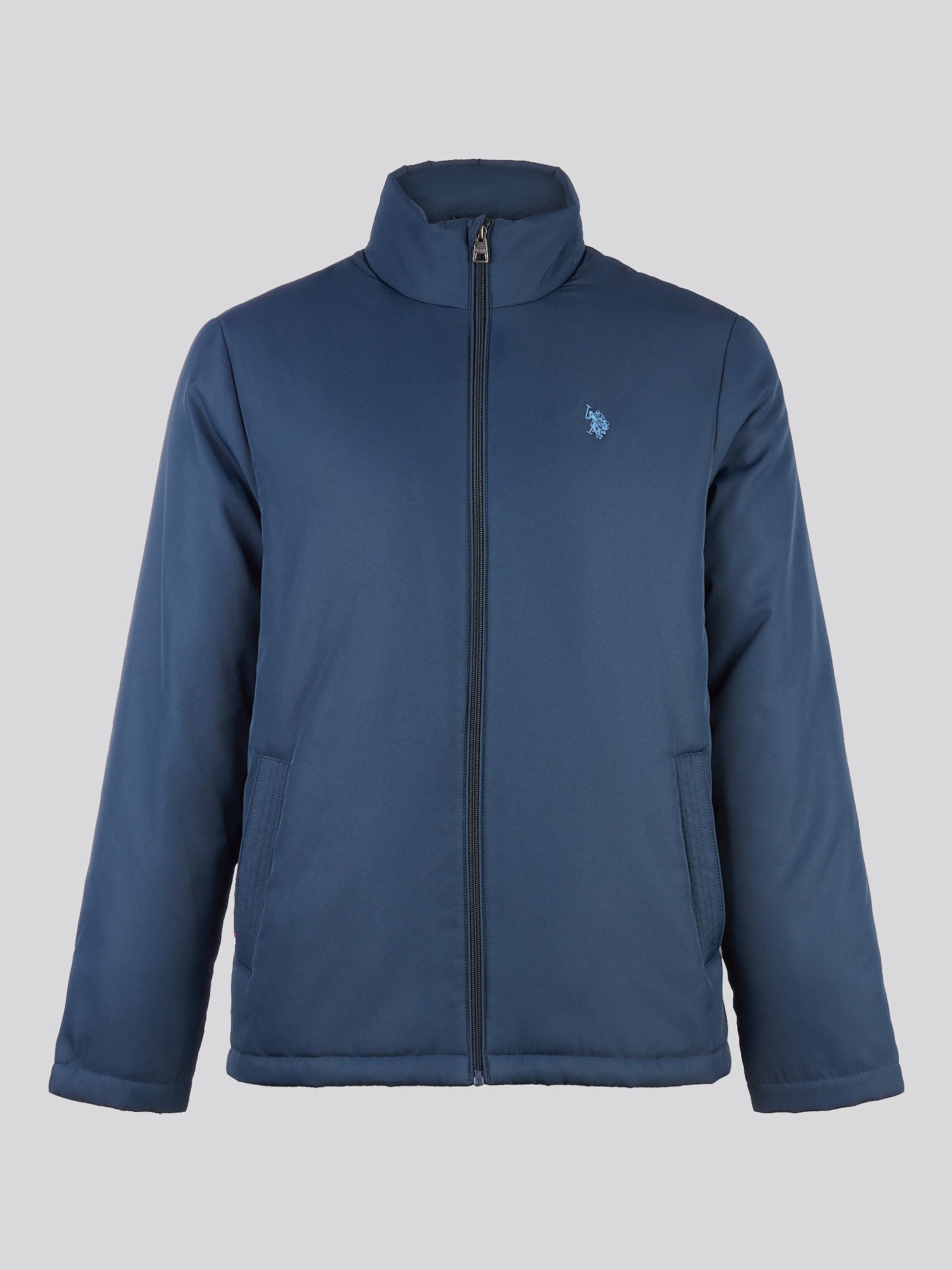 Mens Lightweight Quilt Funnel Puffer in Dark Sapphire Navy / Moonlight Blue DHM