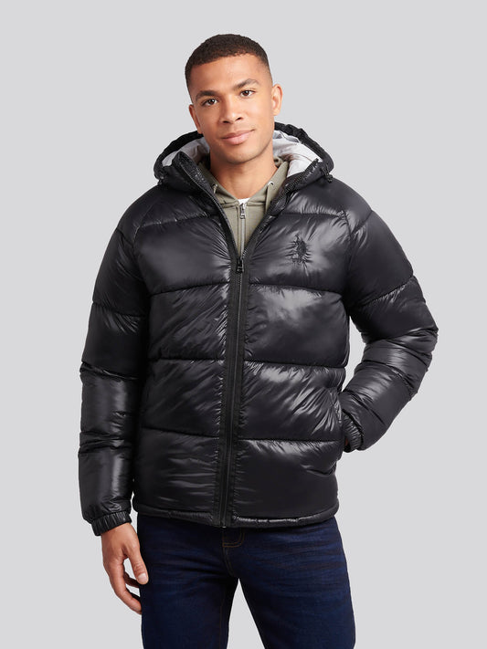 Mens High Shine Heavyweight Quilted Jacket in Black