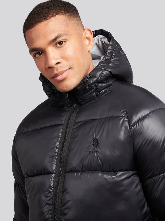 Mens High Shine Heavyweight Quilted Jacket in Black