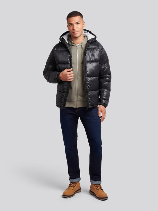 Mens High Shine Heavyweight Quilted Jacket in Black