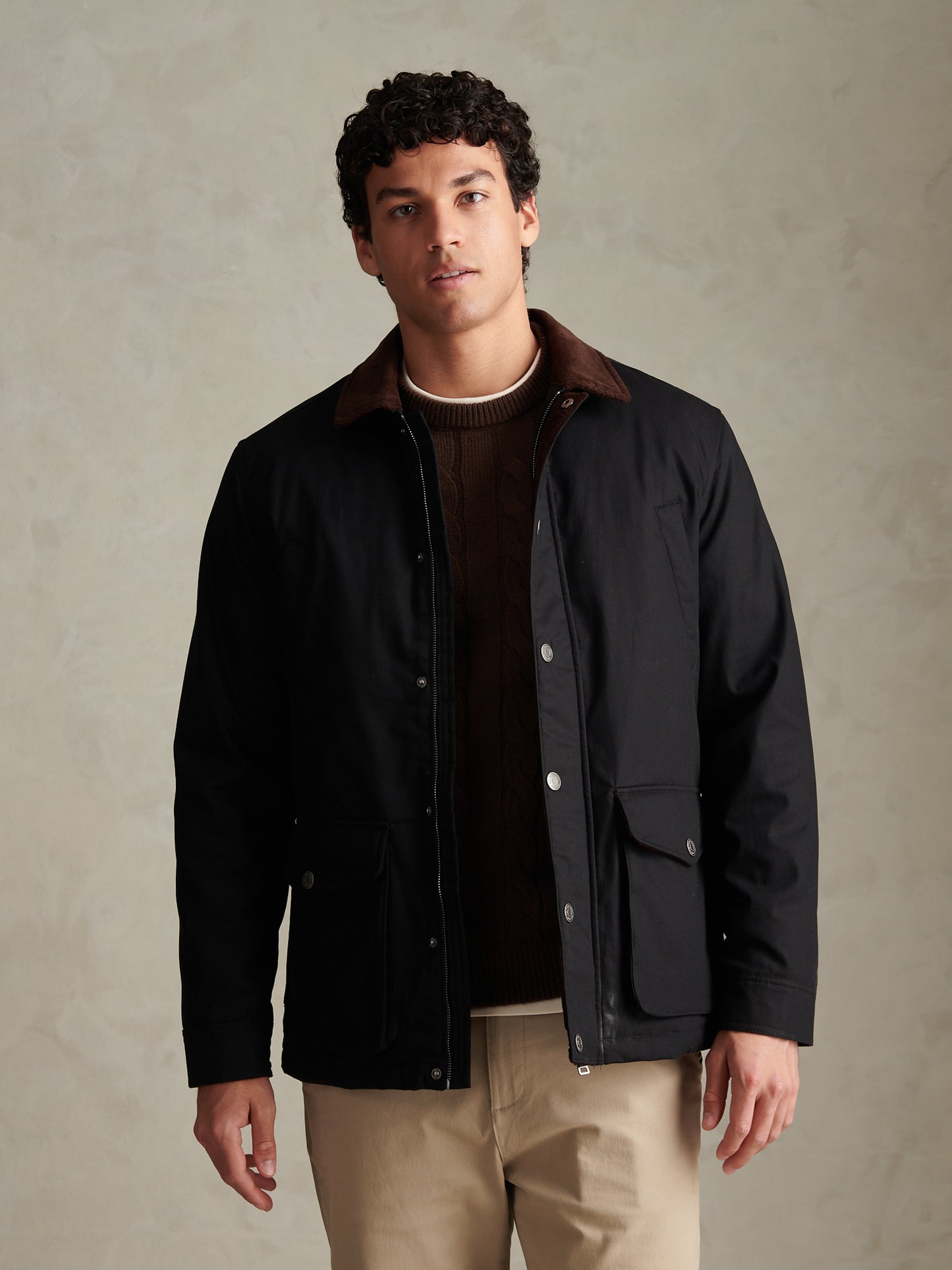Mens Canvas Country Collared Jacket Black