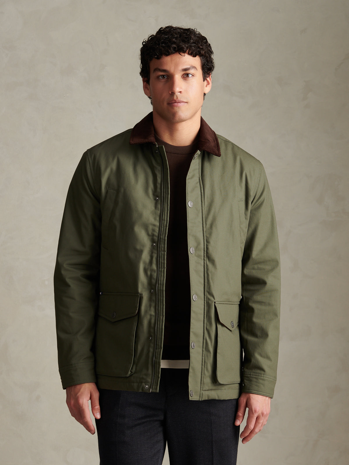 Mens Canvas Country Collared Jacket Beetle