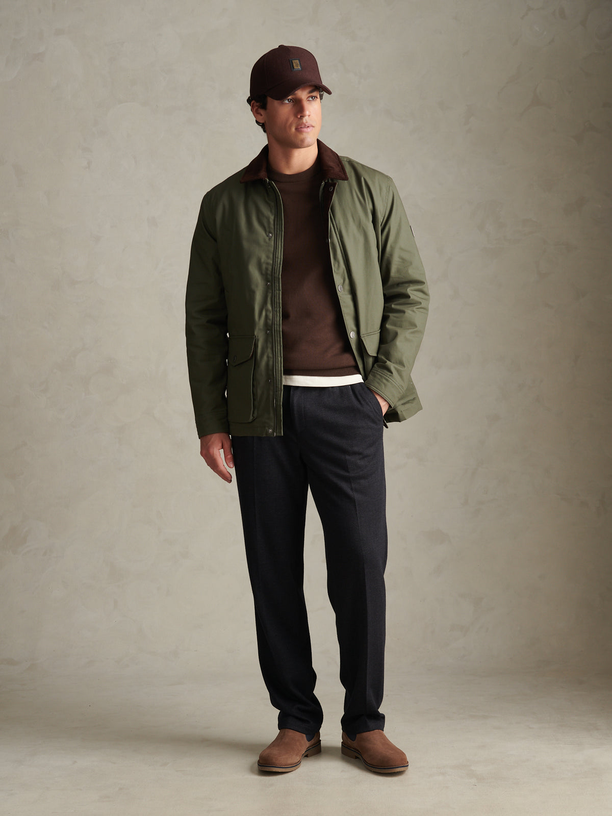 Mens Canvas Country Collared Jacket Beetle