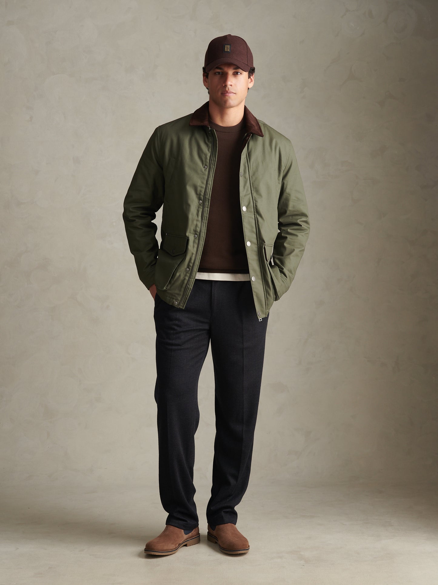 Mens Canvas Country Collared Jacket Beetle