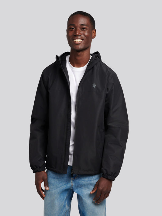Mens Fleece Lined Winter Rain Jacket in Black