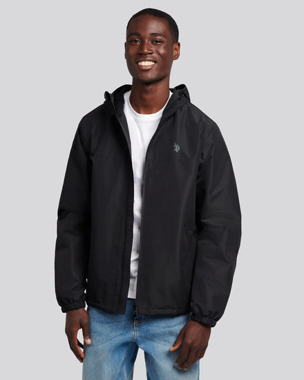 Mens Fleece Lined Winter Rain Jacket in Black