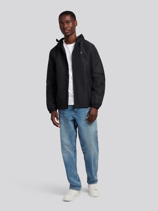 Mens Fleece Lined Winter Rain Jacket in Black