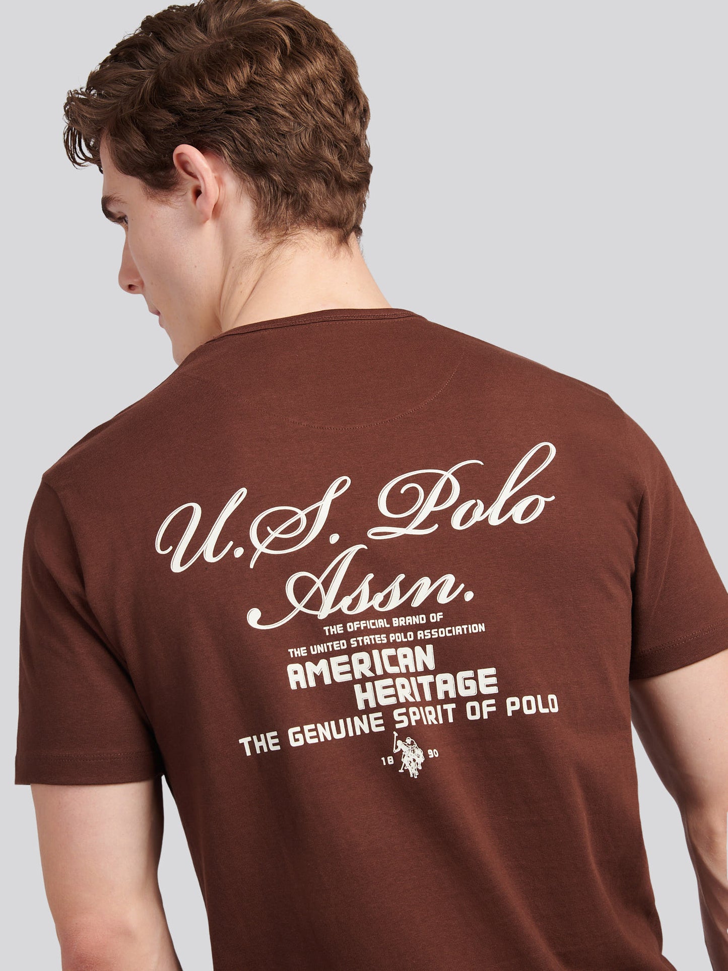 Mens Script Print Back Graphic T-Shirt in Chocolate Martini