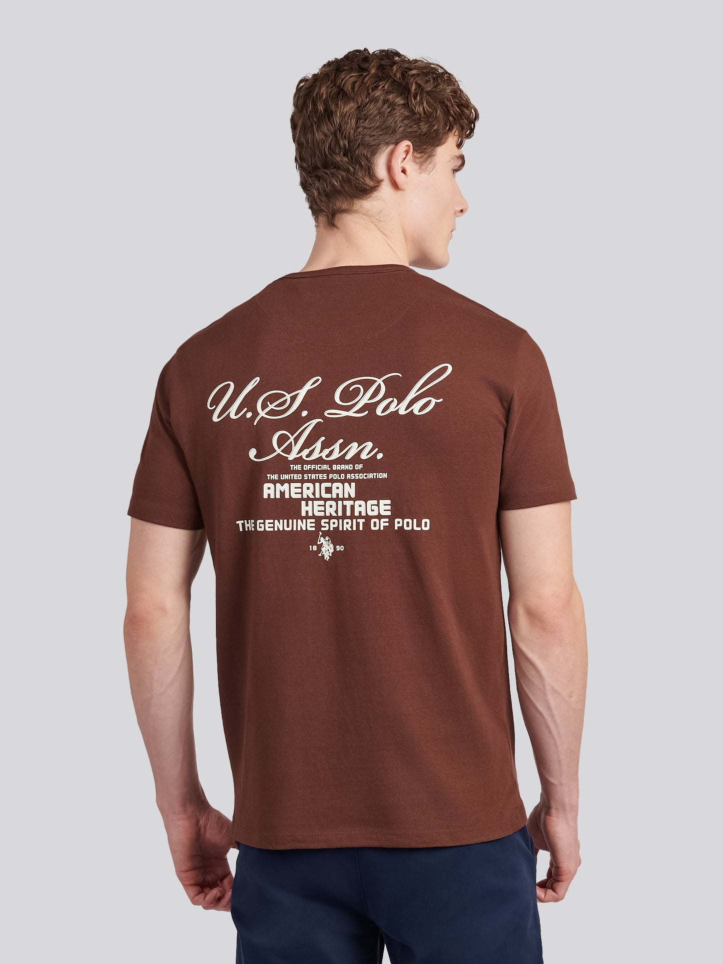 Mens Script Print Back Graphic T-Shirt in Chocolate Martini