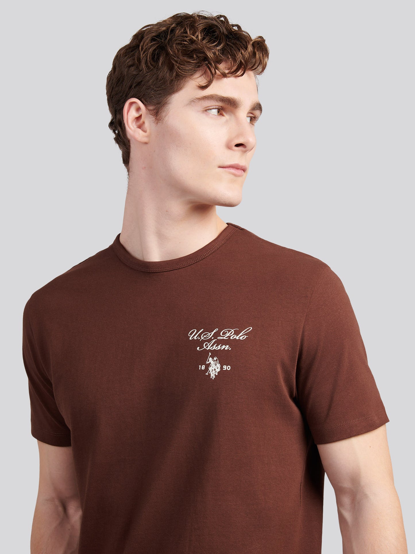 Mens Script Print Back Graphic T-Shirt in Chocolate Martini