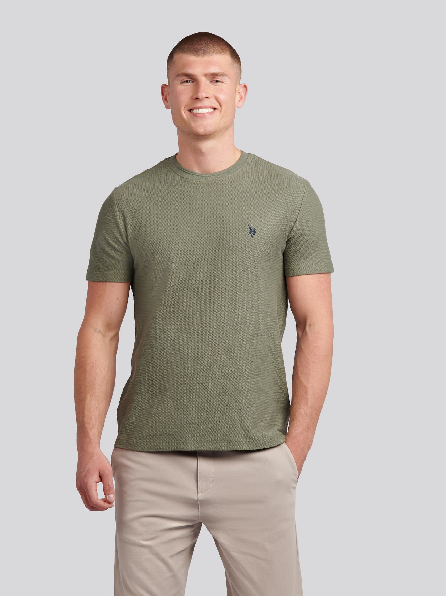 Mens HerringboneTexture T-Shirt in Mulled Basil