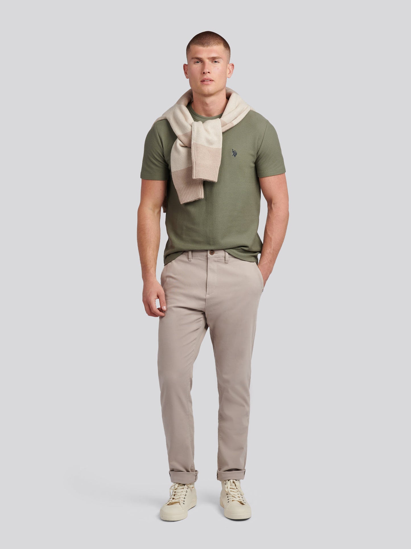 Mens HerringboneTexture T-Shirt in Mulled Basil